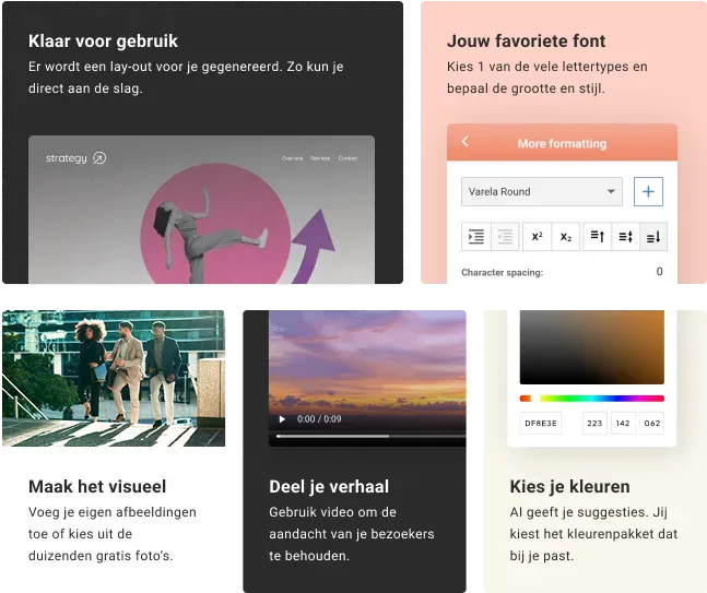Aanpassingsmogelijkheden in de Website Builder.