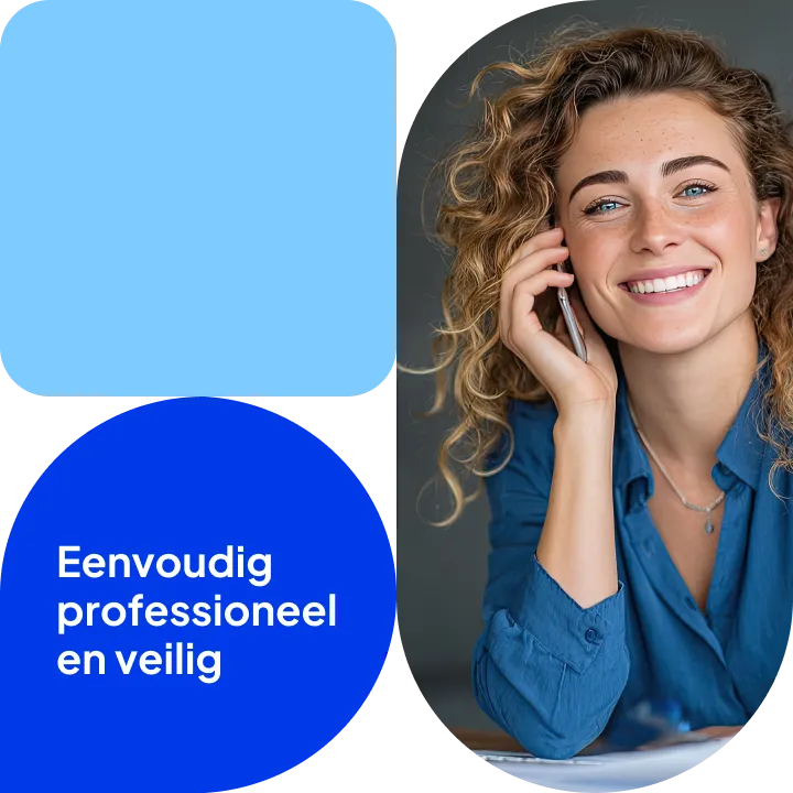 Hostnet-medewerker, met de tekst 'Eenvoudig, professioneel en veilig'.