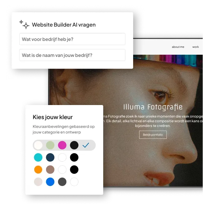 AI genereert een fotografiewebsite met kleurvoorstellen.