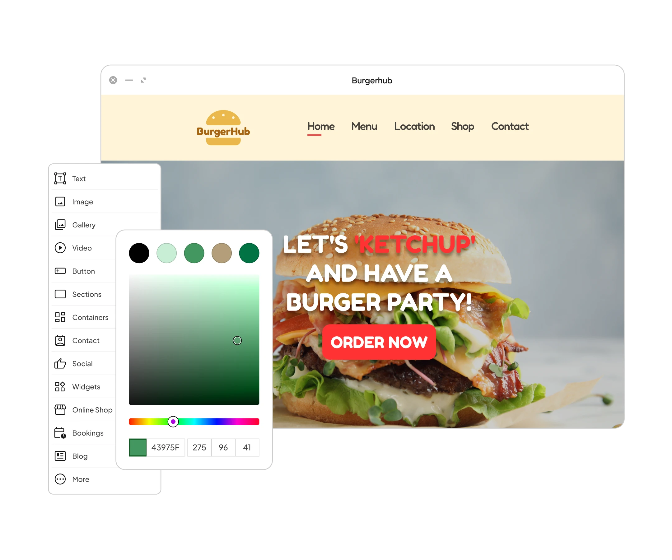Simple website builder for restaurant